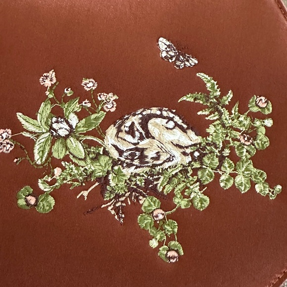 Embroidered Brown Saddle Crossbody Bag with Floral Accent - Picture 2 of 9